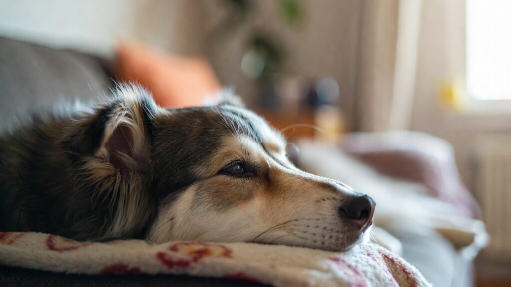 Dog separation anxiety showing separation anxiety in dogs, canine separation anxiety symptoms like destructive behavior, panic, and separation-related behaviors, with training, treatment, and prevention concepts.