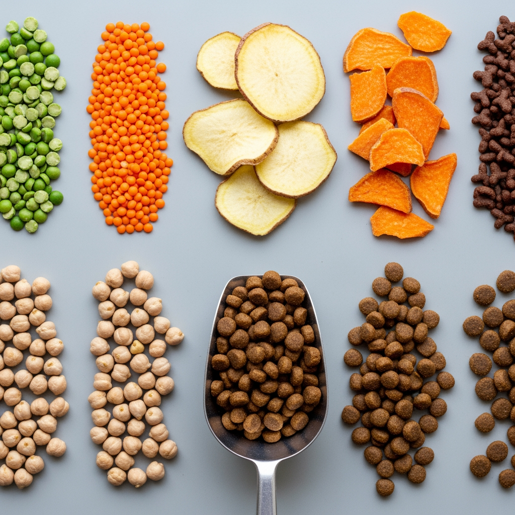 Grain free dog food ingredients analysis showing peas and lentils linked to dilated cardiomyopathy DCM heart disease in dogs during FDA investigation