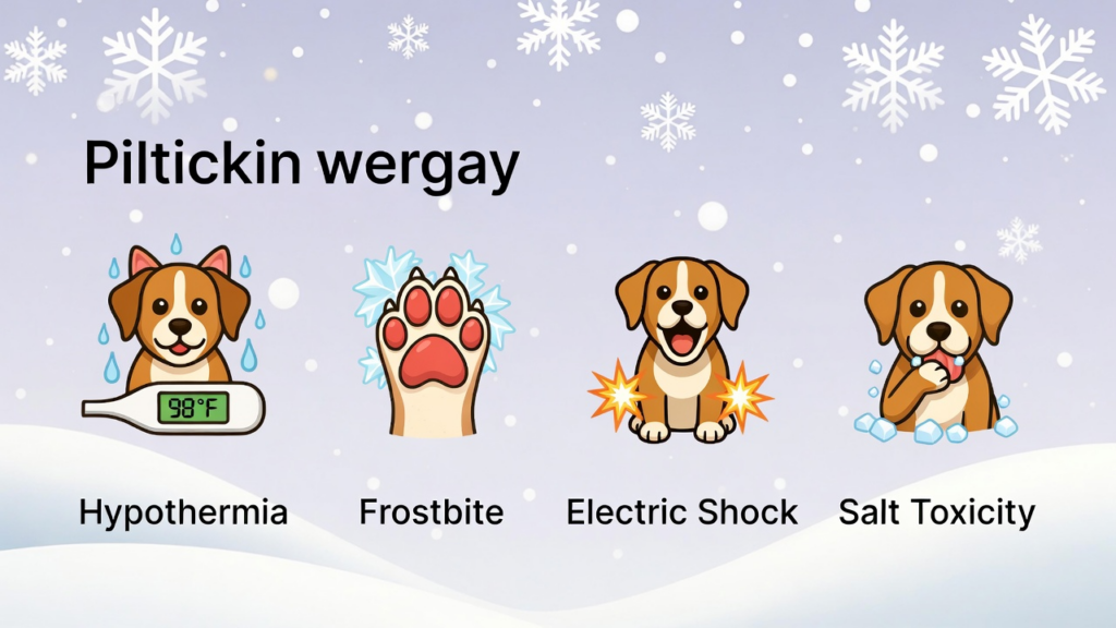 Winter pet safety guide showing cold weather pet tips, pet hypothermia first aid, pet frostbite treatment, dog electric shock sidewalk risks, pet first aid kit 2026 essentials, and a basic pet CPR guide for dogs and cats.