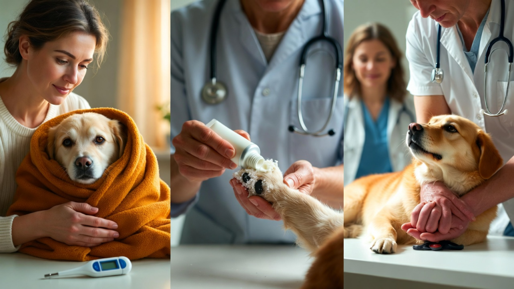 Winter pet safety guide showing cold weather pet tips, pet hypothermia first aid, pet frostbite treatment, dog electric shock sidewalk risks, pet first aid kit 2026 essentials, and a basic pet CPR guide for dogs and cats.