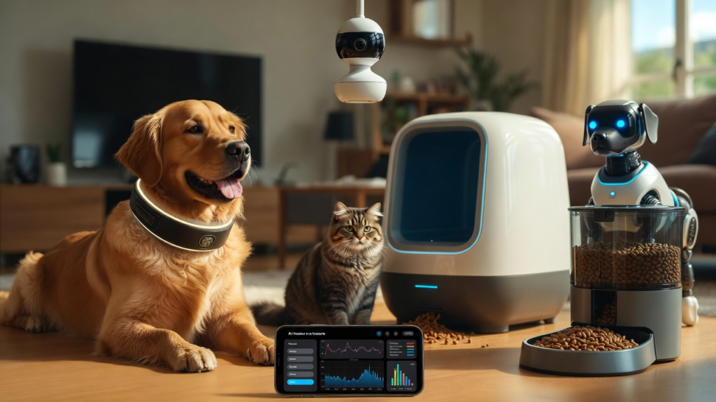 Smart pet technology overview featuring smart pet devices like pet wearables, AI-powered pet camera, smart pet feeder, pet tracking device, pet monitoring system, IoT for pets, smart water fountain for pets, pet camera with treat dispenser, and the best smart pet technology 2026 innovations for modern pet care